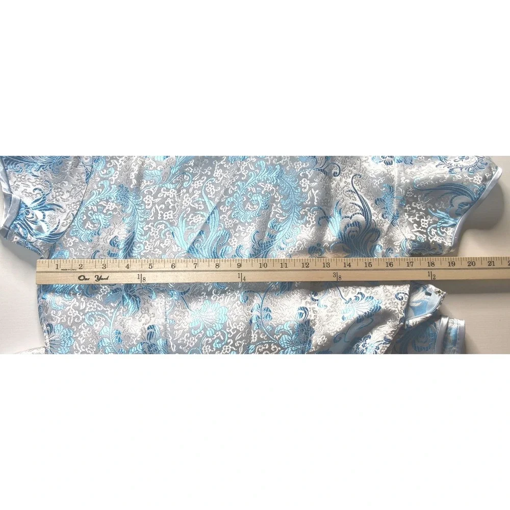 Whitby Cheongsam Dress Women Size 38 Silver Blue‎ Floral Brocade Qipao Maxi - Picture 8 of 12